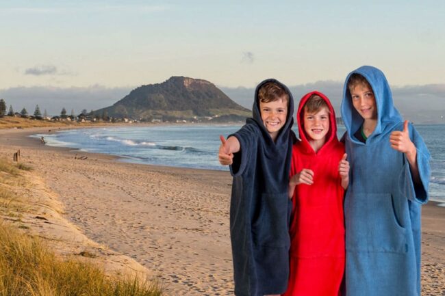 hoddie towel kids on beach